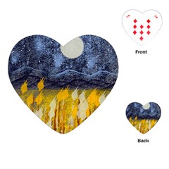 Blue And Gold Landscape With Moon Playing Cards (heart)  by digitaldivadesigns