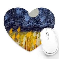 Blue And Gold Landscape With Moon Heart Mousepads by digitaldivadesigns