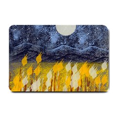 Blue And Gold Landscape With Moon Small Doormat  by digitaldivadesigns