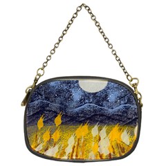 Blue And Gold Landscape With Moon Chain Purses (two Sides)  by digitaldivadesigns