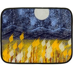 Blue And Gold Landscape With Moon Double Sided Fleece Blanket (mini)  by digitaldivadesigns