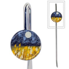 Blue And Gold Landscape With Moon Book Mark by digitaldivadesigns