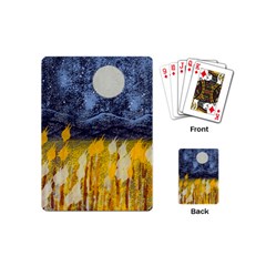 Blue And Gold Landscape With Moon Playing Cards (mini)  by digitaldivadesigns