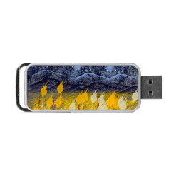 Blue And Gold Landscape With Moon Portable Usb Flash (one Side) by digitaldivadesigns