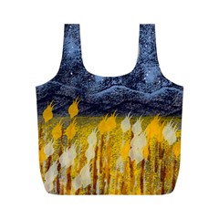 Blue And Gold Landscape With Moon Full Print Recycle Bags (m)  by digitaldivadesigns