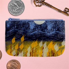 Blue And Gold Landscape With Moon Large Coin Purse