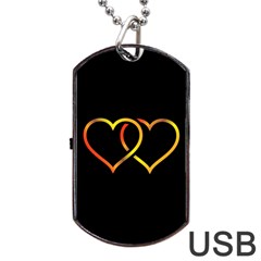 Heart Gold Black Background Love Dog Tag Usb Flash (one Side) by Nexatart