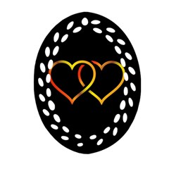 Heart Gold Black Background Love Ornament (Oval Filigree)