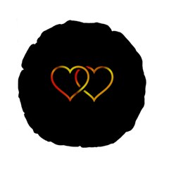 Heart Gold Black Background Love Standard 15  Premium Flano Round Cushions