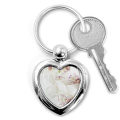 Orchids Flowers White Background Key Chains (heart)  by Nexatart