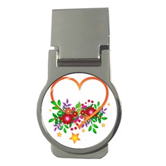 Heart Flowers Sign Money Clips (round)  by Nexatart