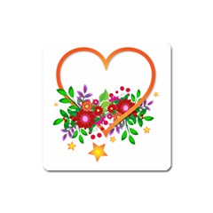 Heart Flowers Sign Square Magnet by Nexatart