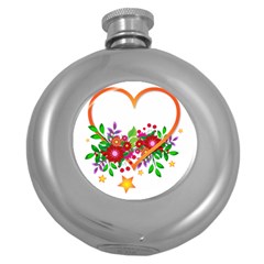 Heart Flowers Sign Round Hip Flask (5 Oz) by Nexatart