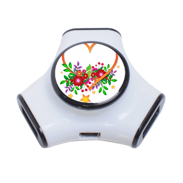 Heart Flowers Sign 3-Port USB Hub