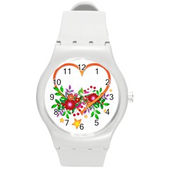 Heart Flowers Sign Round Plastic Sport Watch (m)