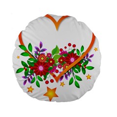 Heart Flowers Sign Standard 15  Premium Round Cushions by Nexatart