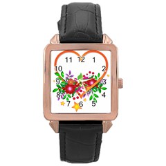 Heart Flowers Sign Rose Gold Leather Watch  by Nexatart