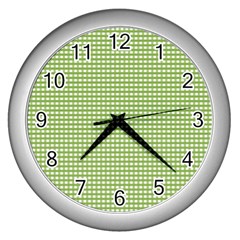 Gingham Check Plaid Fabric Pattern Wall Clocks (silver)  by Nexatart