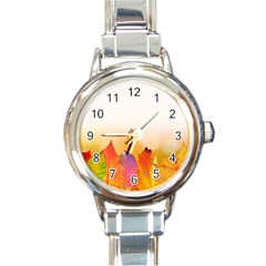 Autumn Leaves Colorful Fall Foliage Round Italian Charm Watch by Nexatart