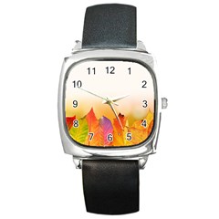 Autumn Leaves Colorful Fall Foliage Square Metal Watch by Nexatart