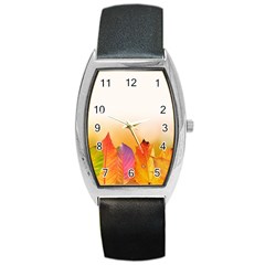 Autumn Leaves Colorful Fall Foliage Barrel Style Metal Watch by Nexatart