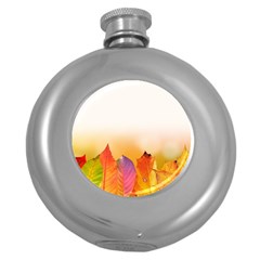 Autumn Leaves Colorful Fall Foliage Round Hip Flask (5 Oz) by Nexatart