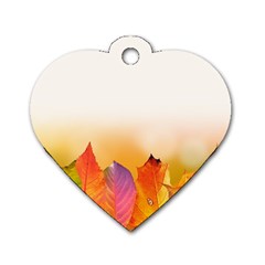 Autumn Leaves Colorful Fall Foliage Dog Tag Heart (one Side) by Nexatart