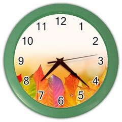 Autumn Leaves Colorful Fall Foliage Color Wall Clocks by Nexatart