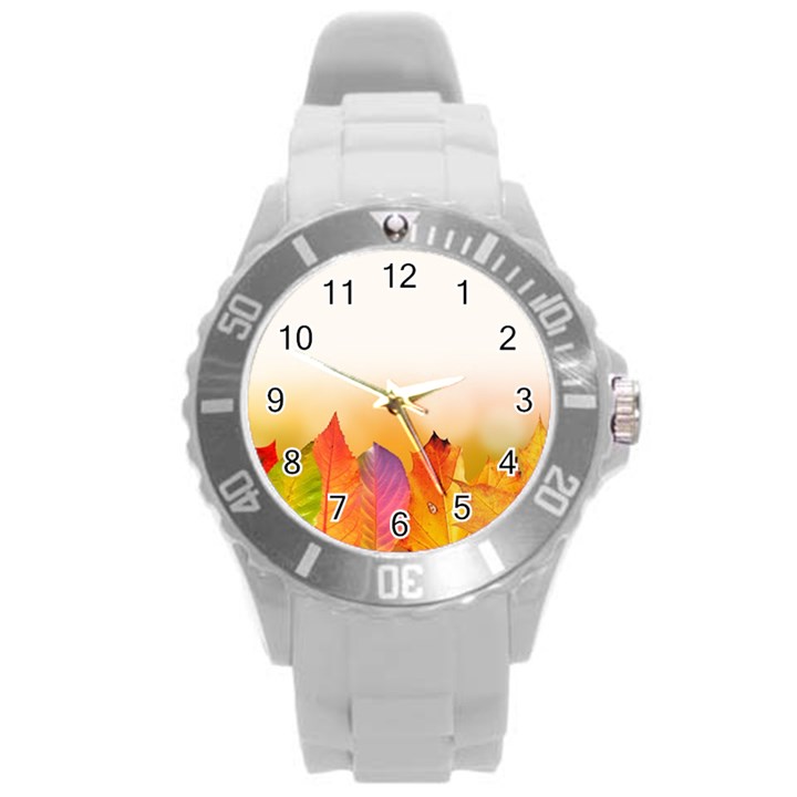 Autumn Leaves Colorful Fall Foliage Round Plastic Sport Watch (L)