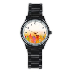 Autumn Leaves Colorful Fall Foliage Stainless Steel Round Watch by Nexatart