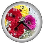 Flowers Gerbera Floral Spring Wall Clocks (Silver)  Front