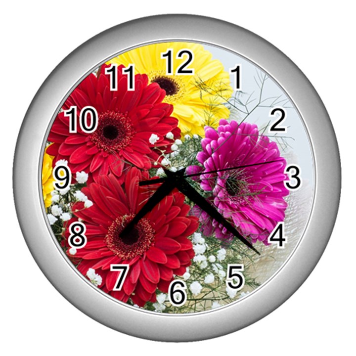 Flowers Gerbera Floral Spring Wall Clocks (Silver) 