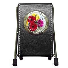 Flowers Gerbera Floral Spring Pen Holder Desk Clocks by Nexatart