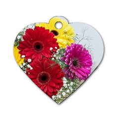 Flowers Gerbera Floral Spring Dog Tag Heart (two Sides) by Nexatart