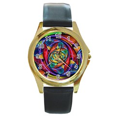 Eye Of The Rainbow Round Gold Metal Watch