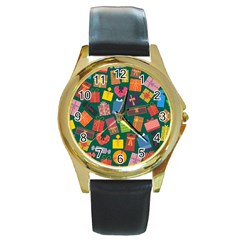 Presents Gifts Background Colorful Round Gold Metal Watch by Nexatart