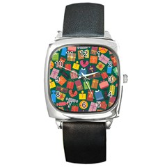 Presents Gifts Background Colorful Square Metal Watch by Nexatart