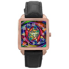 Eye Of The Rainbow Rose Gold Leather Watch  by WolfepawFractals