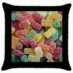 Jelly Beans Candy Sour Sweet Throw Pillow Case (black) by Nexatart