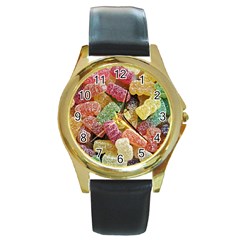 Jelly Beans Candy Sour Sweet Round Gold Metal Watch by Nexatart