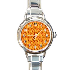 Honeycomb Pattern Honey Background Round Italian Charm Watch by Nexatart