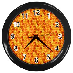 Honeycomb Pattern Honey Background Wall Clocks (black) by Nexatart