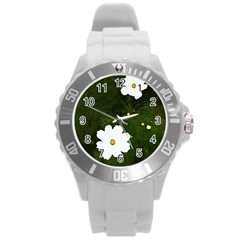 Daisies In Green Round Plastic Sport Watch (l) by DeneWestUK