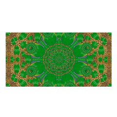 Summer Landscape In Green And Gold Satin Shawl by pepitasart