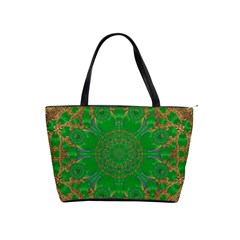 Summer Landscape In Green And Gold Shoulder Handbags by pepitasart