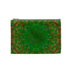 Summer Landscape In Green And Gold Cosmetic Bag (medium)  by pepitasart