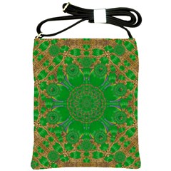 Summer Landscape In Green And Gold Shoulder Sling Bags by pepitasart