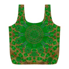 Summer Landscape In Green And Gold Full Print Recycle Bags (l)  by pepitasart