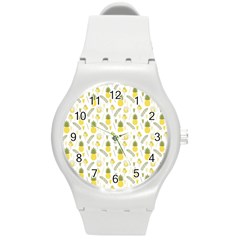 Pineapple Fruit And Juice Patterns Round Plastic Sport Watch (m) by TastefulDesigns