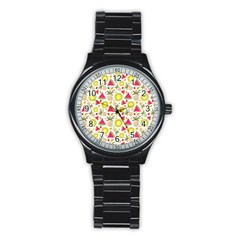 Summer Fruits Pattern Stainless Steel Round Watch by TastefulDesigns